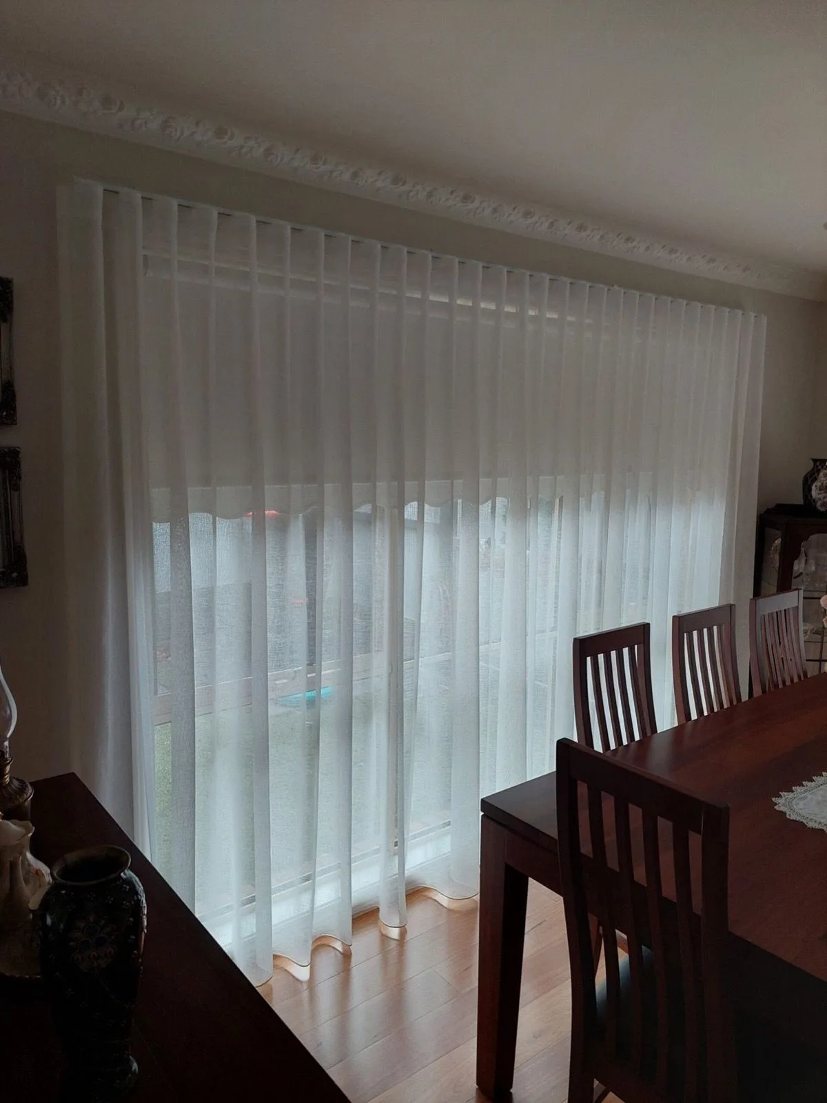 Sheer curtains dining room doors installation by SupaScreens.