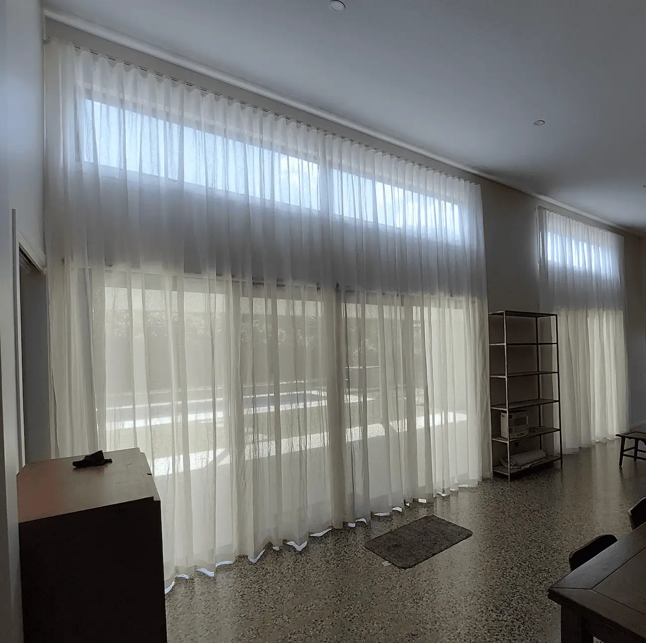 Sheer curtains large windows installation by SupaScreens.