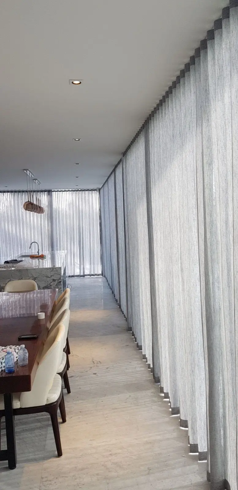 Sheer curtains modern kitchen installation by SupaScreens.