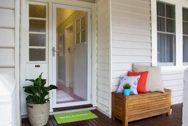 White security screen door porch installation by SupaScreens.